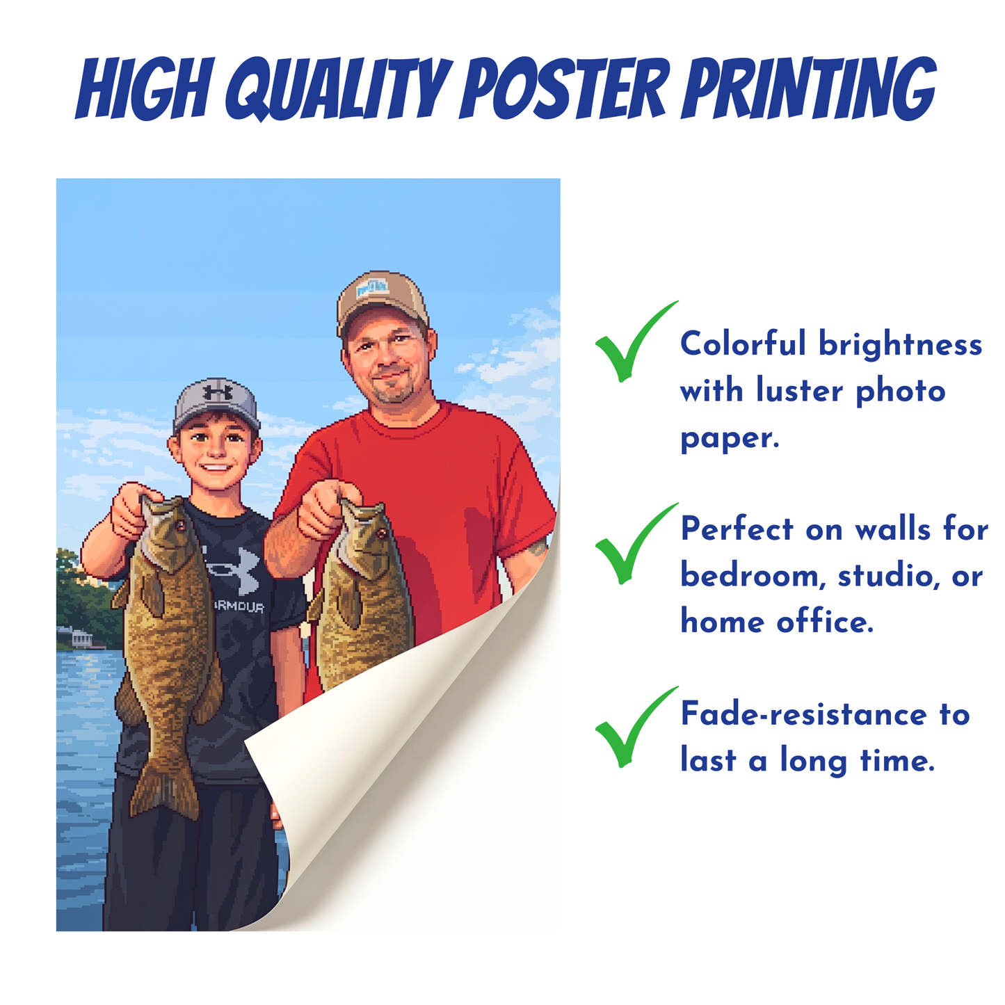Pixel Art Personalized Fishing Poster