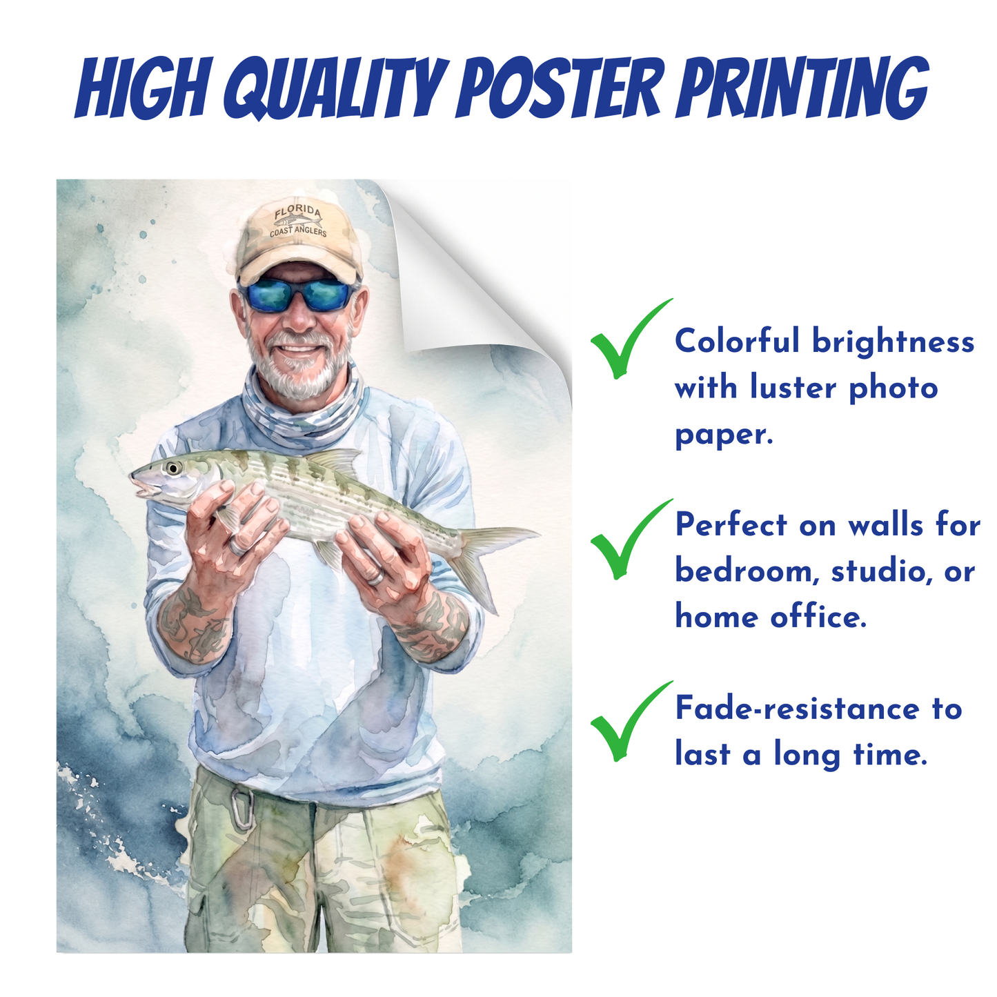 Custom Fishing Photo Watercolor Art - Personalized Poster