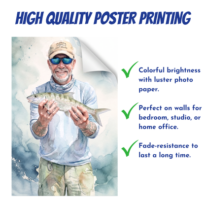 Custom Fishing Photo Watercolor Art - Personalized Poster