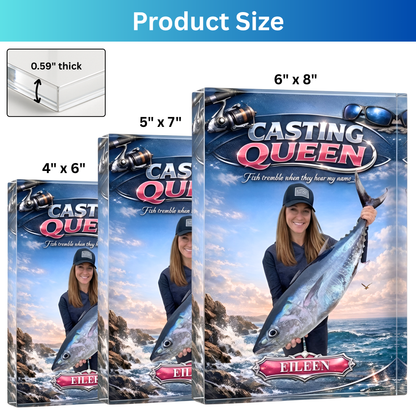 Custom Fishing Photo & Custom Name Acrylic Plaque - Personalized Gift For Female Anglers