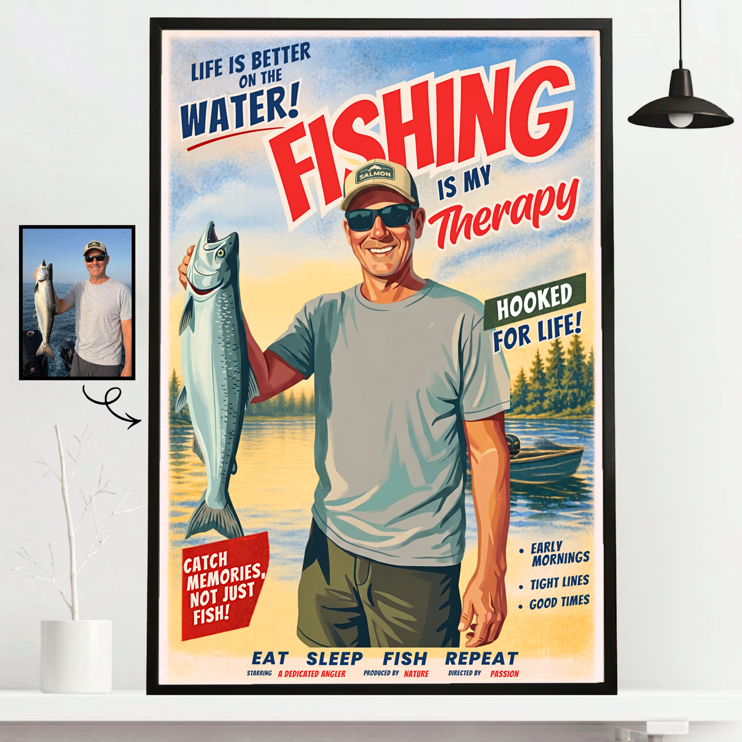 Custom Fishing Photo Retro Art - Personalized Poster