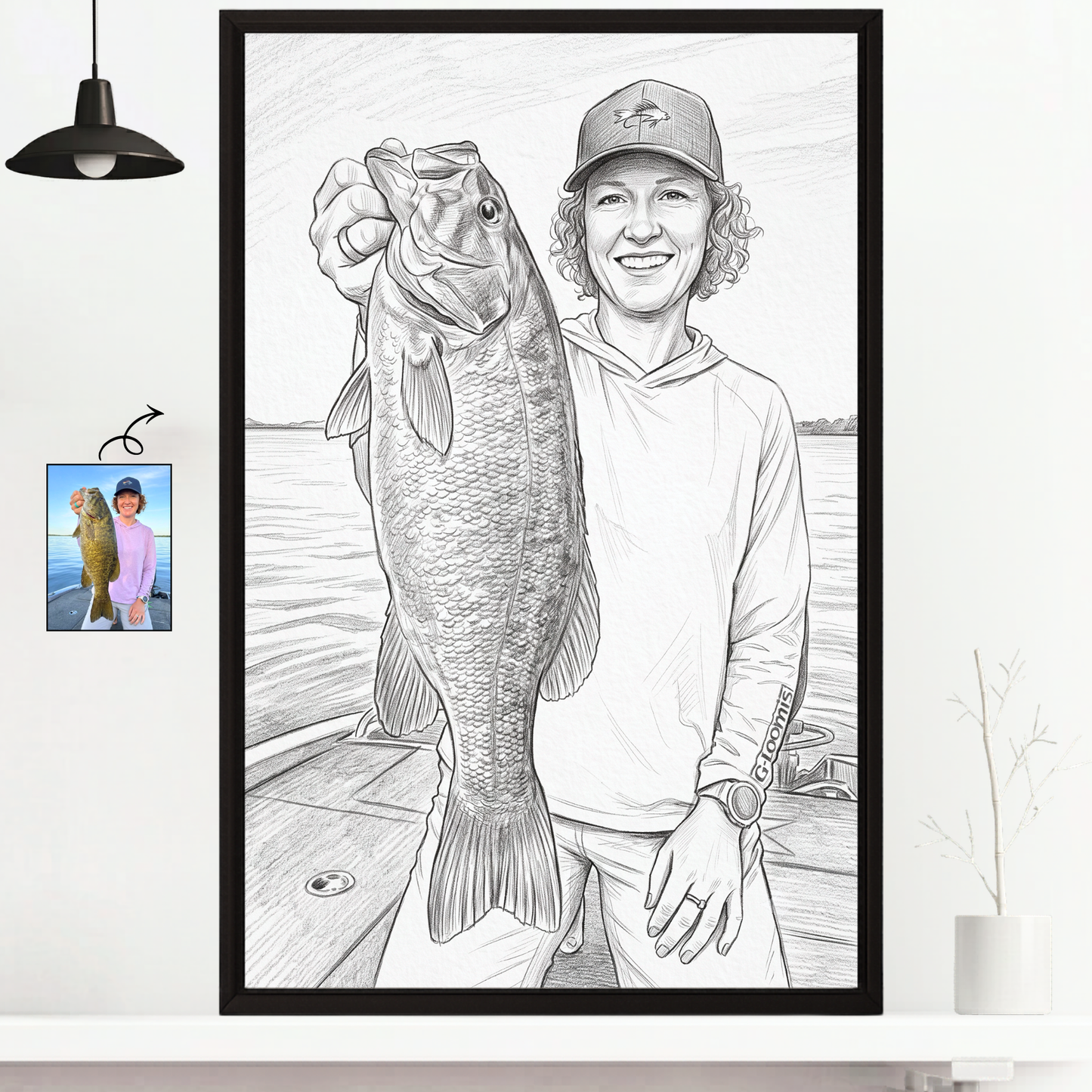 Pencil Sketch Personalized Fishing Poster