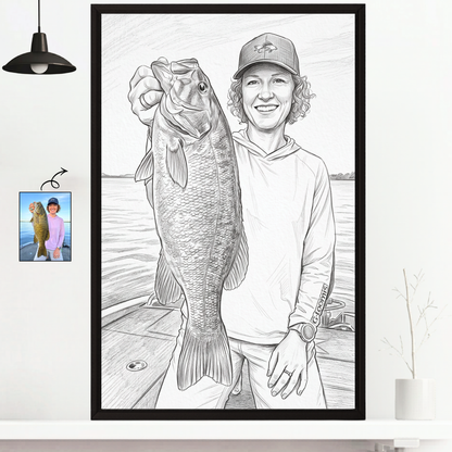 Pencil Sketch Personalized Fishing Poster