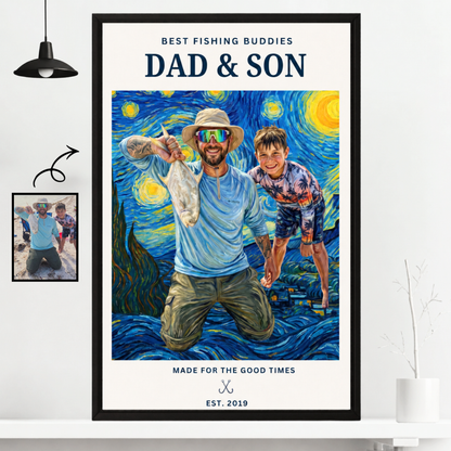 Custom Fishing Photo Starry Night Art - Personalized Poster