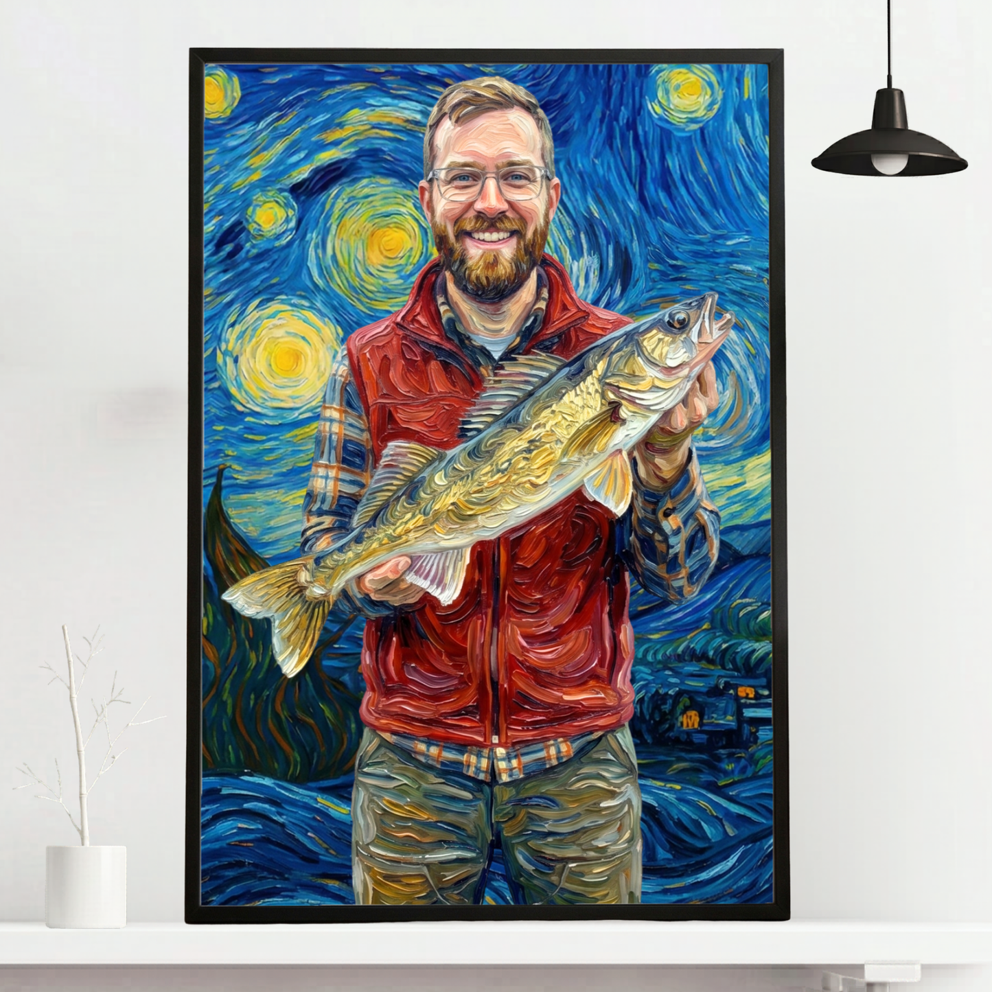 Custom Fishing Photo Starry Night Art - Personalized Poster