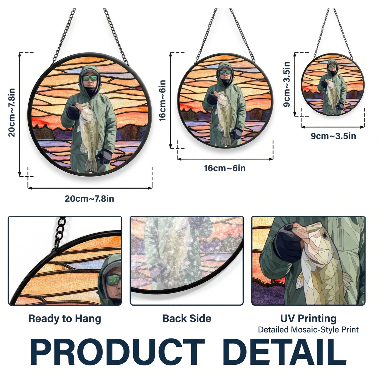 Custom Fishing Photo Potrait - Personalized Stained Glass Window Hanging Suncatcher