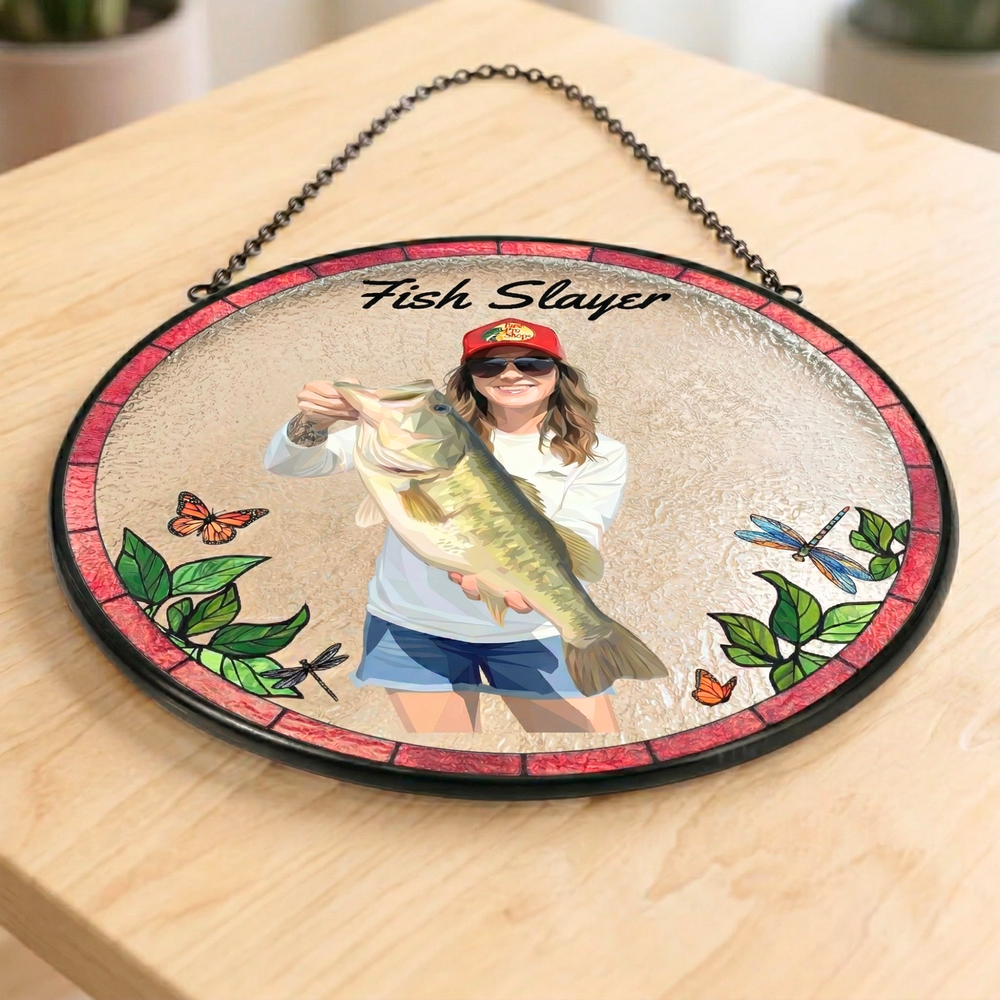 Custom Fishing Photo Potrait - Personalized Stained Glass Window Hanging Suncatcher