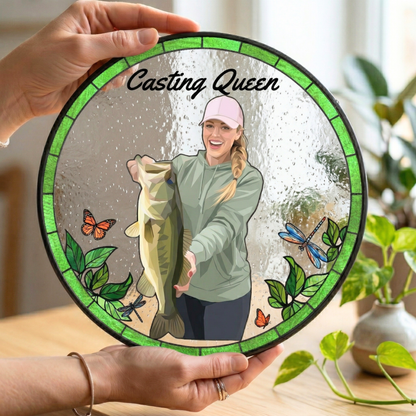 Custom Fishing Photo Potrait - Personalized Stained Glass Window Hanging Suncatcher