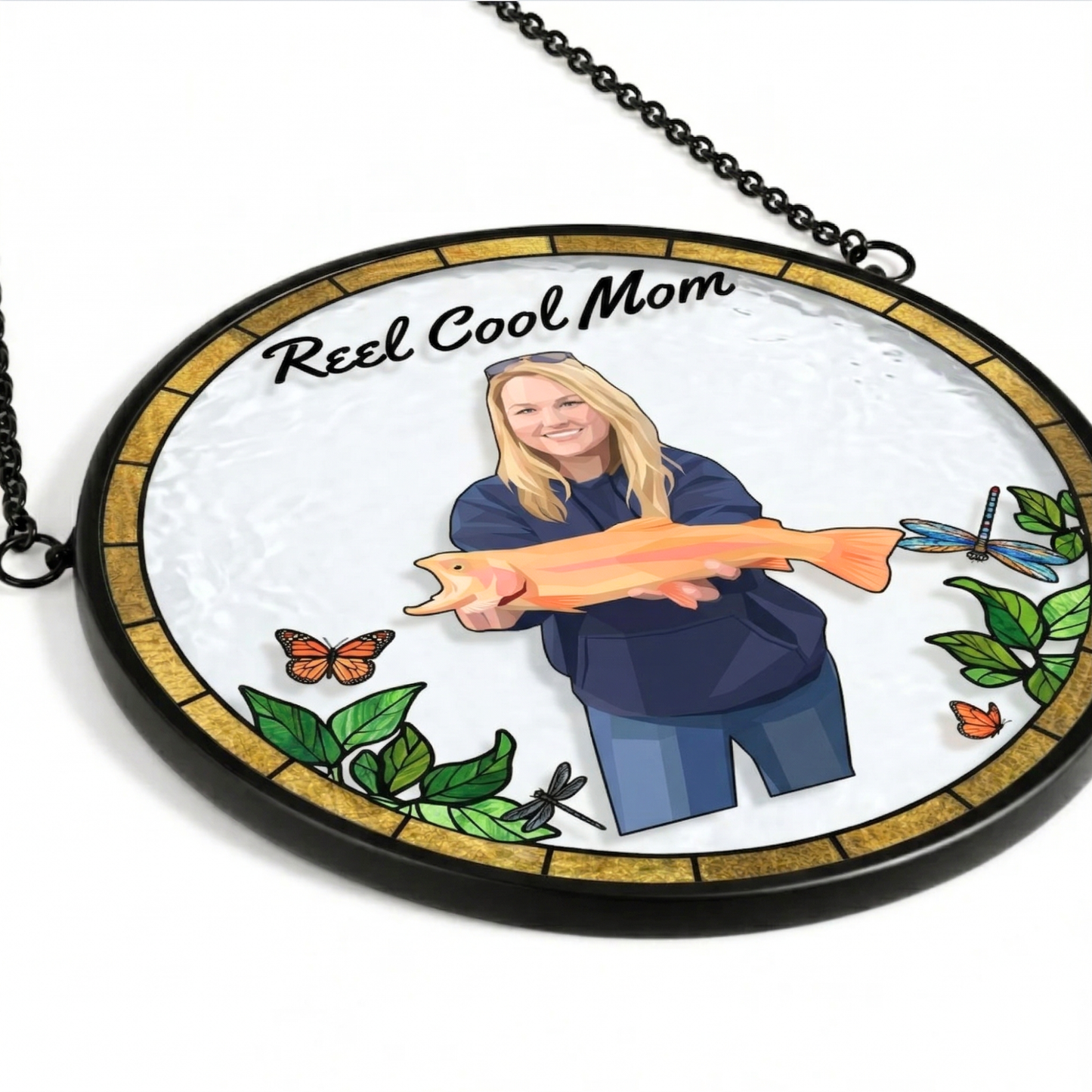 Custom Fishing Photo Potrait - Personalized Stained Glass Window Hanging Suncatcher