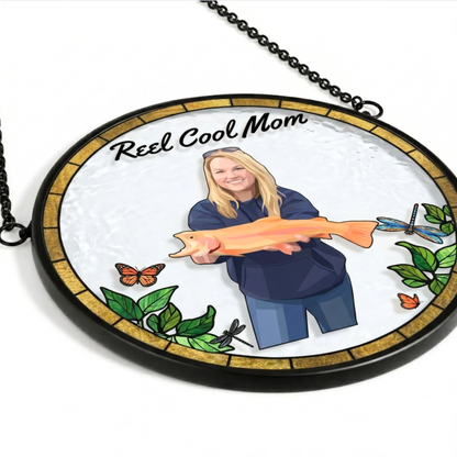 Custom Fishing Photo Potrait - Personalized Stained Glass Window Hanging Suncatcher