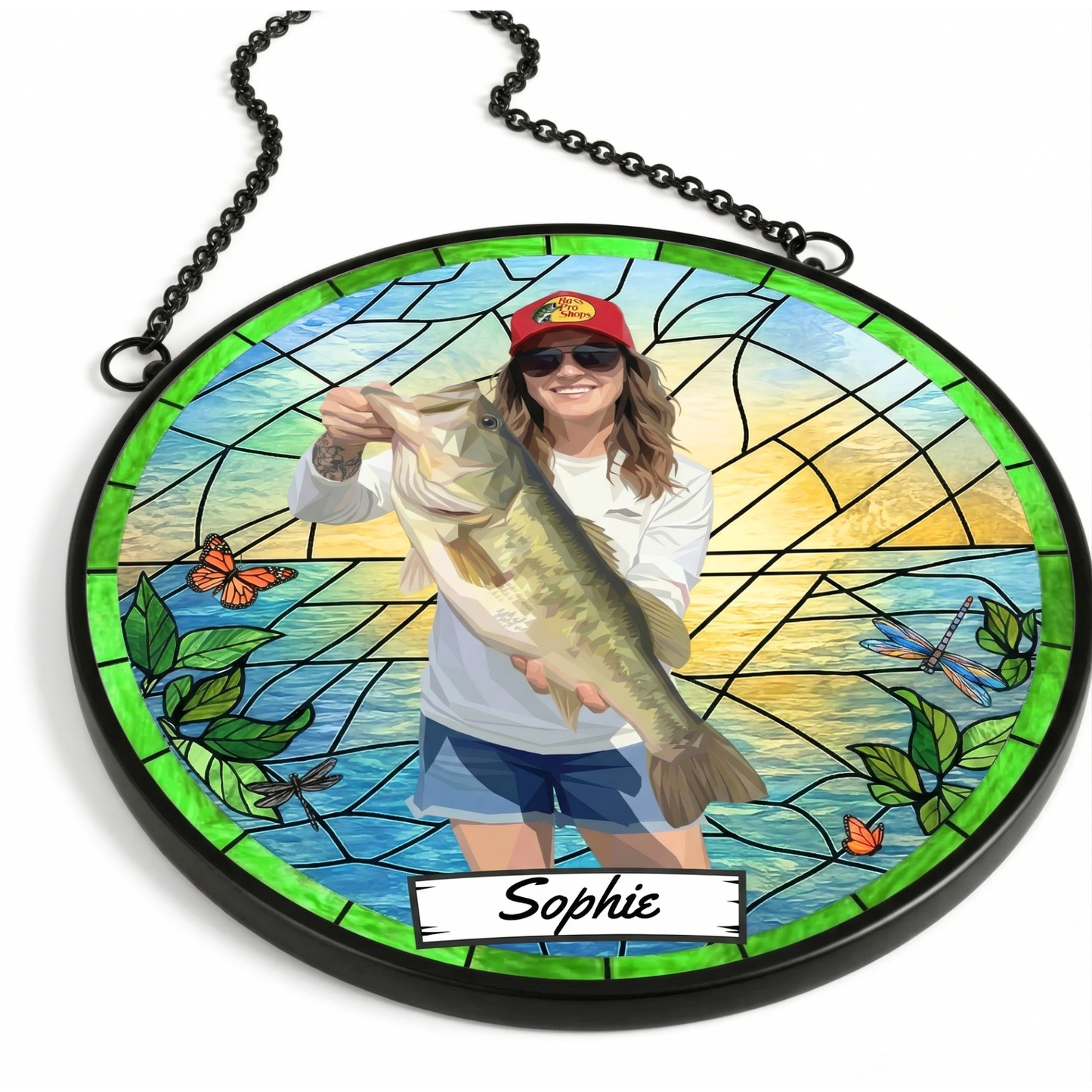 Custom Fishing Photo Potrait - Personalized Stained Glass Window Hanging Suncatcher