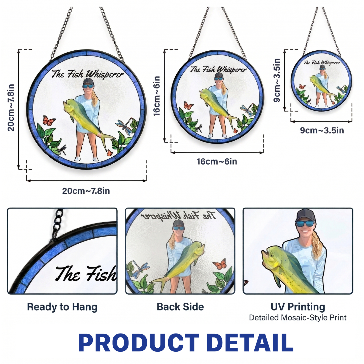 Custom Fishing Photo Potrait - Personalized Stained Glass Window Hanging Suncatcher