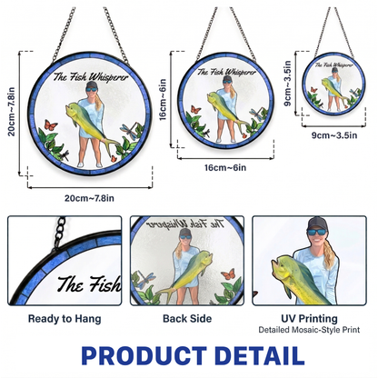 Custom Fishing Photo Potrait - Personalized Stained Glass Window Hanging Suncatcher