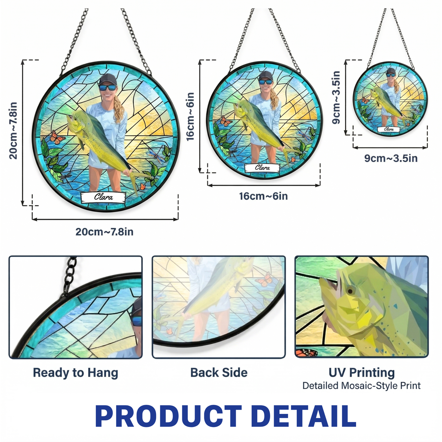 Custom Fishing Photo Potrait - Personalized Stained Glass Window Hanging Suncatcher