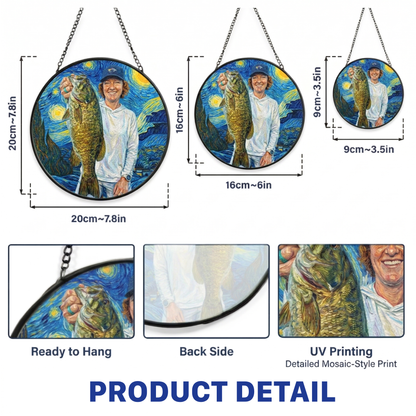 Custom Fishing Photo Starry Night Art - Personalized Stained Glass Window Hanging Suncatcher
