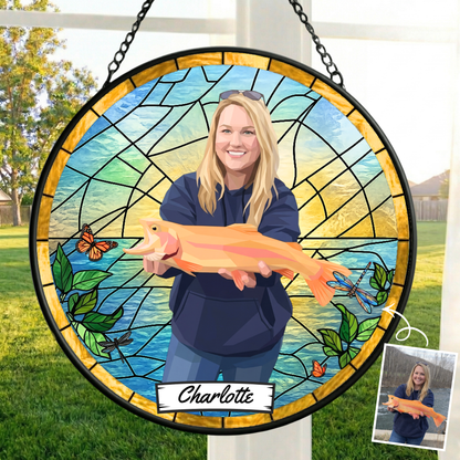 Custom Fishing Photo Potrait - Personalized Stained Glass Window Hanging Suncatcher