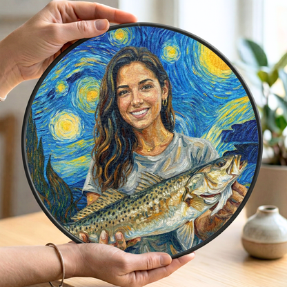 Custom Fishing Photo Starry Night Art - Personalized Stained Glass Window Hanging Suncatcher