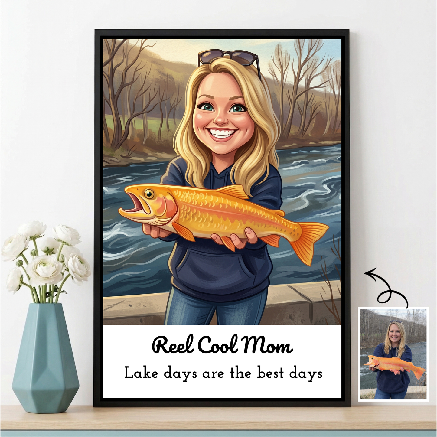 Custom Fishing Photo Caricature Art - Personalized Poster