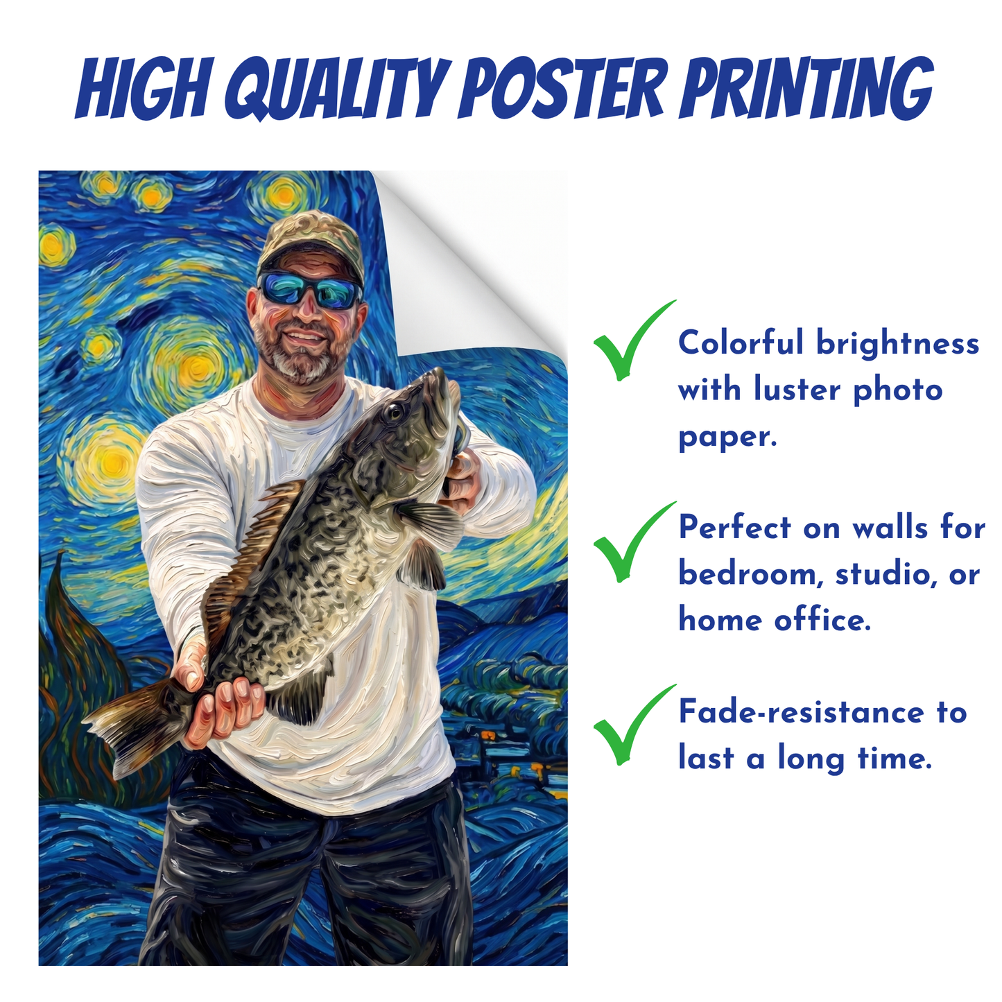 Custom Fishing Photo Starry Night Art - Personalized Poster