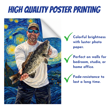 Custom Fishing Photo Starry Night Art - Personalized Poster