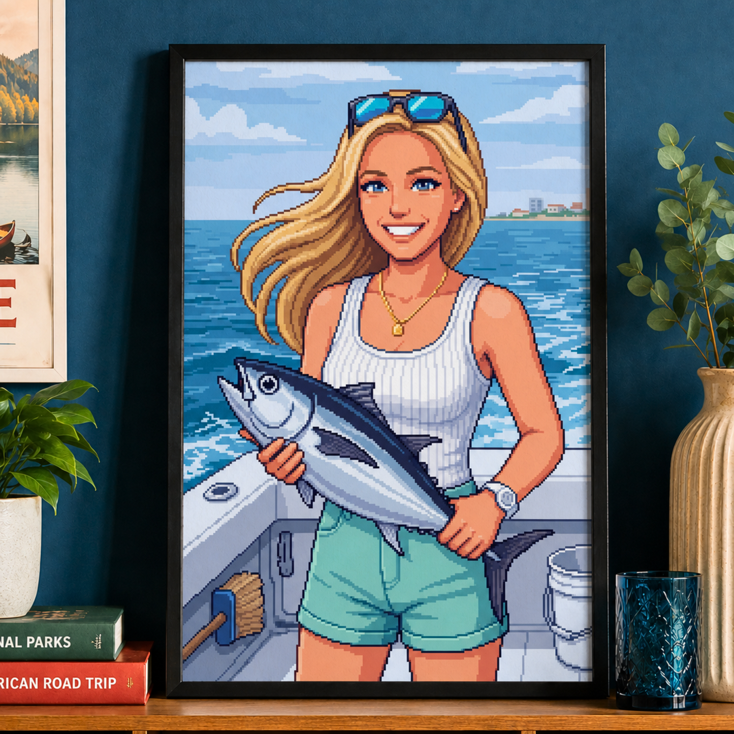 Pixel Art Personalized Fishing Poster