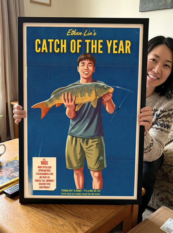 Happy customer with fishing gift